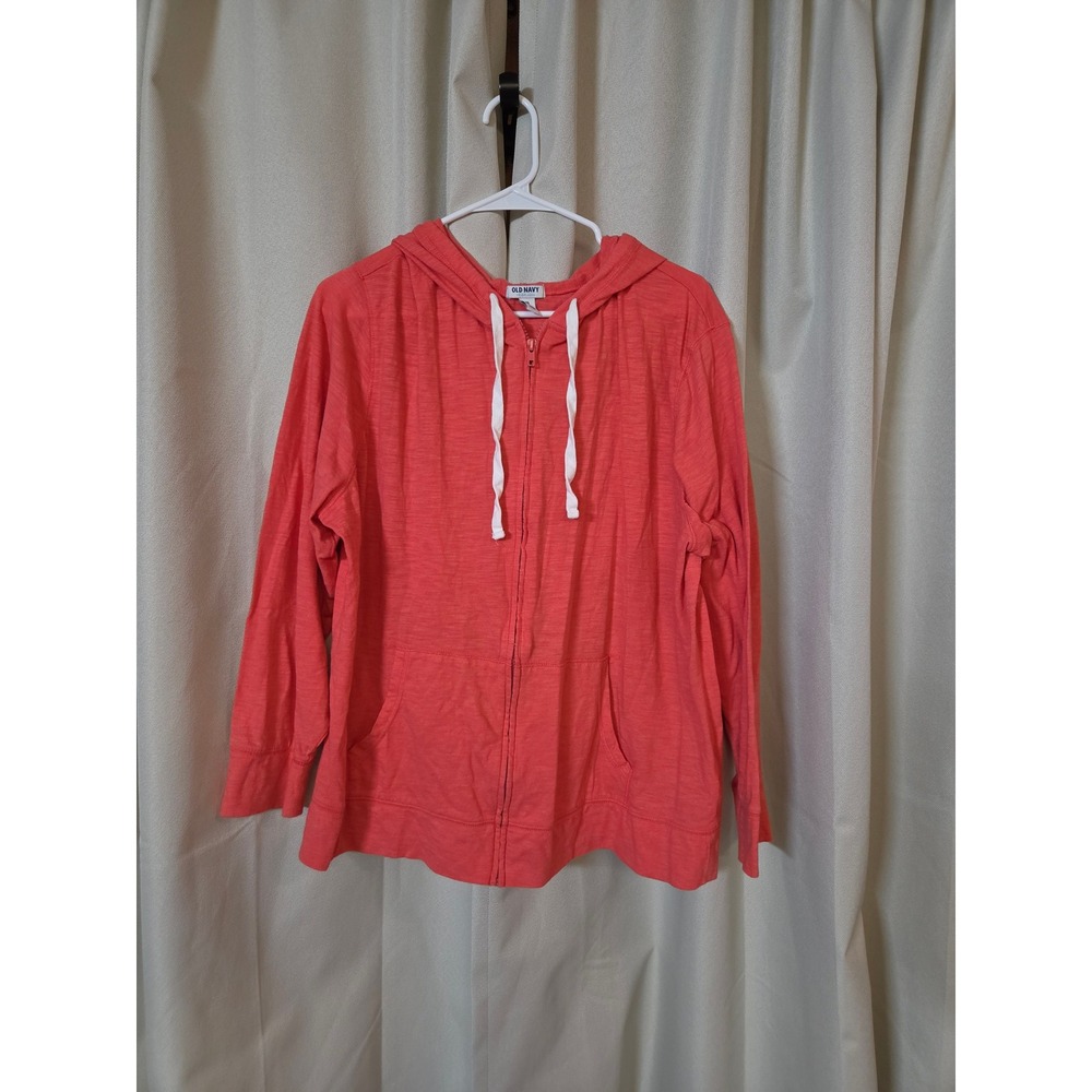 Old Navy Womens XXL Slub Tropix FZ Hoodie Coral Orange Zip Up Sweatshirt
